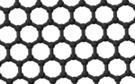 Une couche d'un cristal de graphite. Les atomes de carbone et les liaisons C-C sont indiqués en noir.