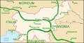 Image 31Map of Slovenia with ancient Roman provinces and cities (as of 100 A.D.) in green and present-day frontiers in grey. (from History of Slovenia)