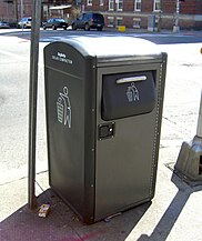 A solar-powered trash compactor, Jersey City, U.S.