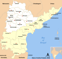 Andhra Pradesh 1956-2014 tartean izan zituen mugekin. 2014an, berriro aldatu zen mapa Telangana barrualdearen sezesioarekin: barruti zuriek osatzen dute Telangana.