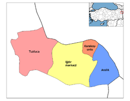 Mapa dos distritos da província de Iğdır