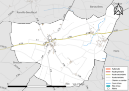 Carte en couleur présentant le réseau hydrographique de la commune