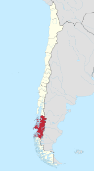 Pozicija regije na karti Južnog Čilea