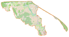 Mapa konturowa powiatu puckiego, na dole nieco na prawo znajduje się punkt z opisem „Pierwoszyno”