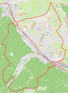 Mapa konturowa Rumi, po prawej nieco na dole znajduje się punkt z opisem „Rumia Janowo”