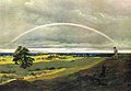 Caspar David Friedrich: Landschaft mit Regenbogen (rond 1810). Zoek sinds 1945.