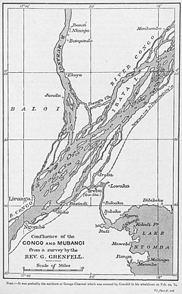 Samenvloeiing van de (M)Ubangi met de Kongo (kaart 1908)