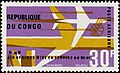 timbre "poste aérienne, république du congo", couleurs jaune rose blanc