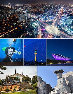 Top: Beomeo Jct, Second: a portrait in Kim Gwangseok Street in Bangcheon Market, Daegu 83 Tower, ARC cultural center in Gangjeongbo riverside area, Bottom: Daegu Jeil Church and surrounding area, Gatbawi Statue in Gwanamsa Temple