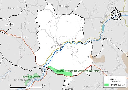 Carte de la ZNIEFF de type 1 sur la commune.