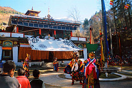 Gumpa-dans in Lachung (Sikkim) tijdens Losar