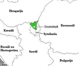 Latveria (in groen) met de hoofdstad Doomstadt. Symkaria grenst aan de zuidkant.