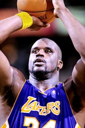 Shaquille O'Neal preparing to shoot a free throw