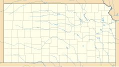 Mapa konturowa Kansas, na dole nieco na prawo znajduje się punkt z opisem „Kechi”