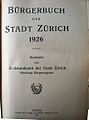 Frontseite des Bürgerbuchs der Stadt Zürich, Ausgabe 1926 (letzte Ausgabe)