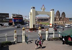 Lopburi City Gate as seen from San Phra Kan shrine, downtown Lopburi