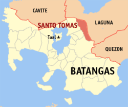 Bản đồ của Batangas với vị trí của Santo Tomás