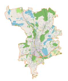 Mapa konturowa gminy Skoczów, po prawej znajduje się punkt z opisem „Kowale”