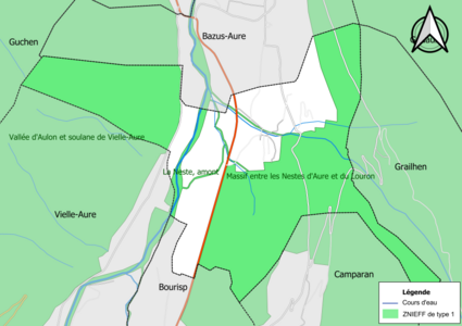 Carte des ZNIEFF de type 1 sur la commune.