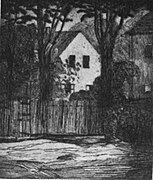 Agnes Weinrich, Etching (House at the Hillside), 1919 as published in Touchstone magazine v. 4, n. 4, January 1919