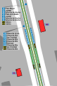 Mapa zonal de la estación de Almendrales con las líneas de autobuses que pasan por ella, entre las que se encuentra la línea N13.