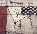 "Krankzinnig", so-called after the word 'crazy' written backwards bottom left. Etching from 1957 after Heyboer stayed in hospital and began developing his "system"