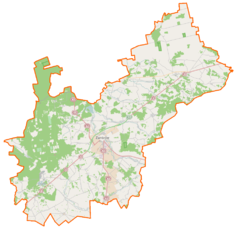 Mapa konturowa powiatu zambrowskiego, na dole znajduje się punkt z opisem „Stary Skarżyn”