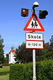 School zone traffic warning sign in Denmark