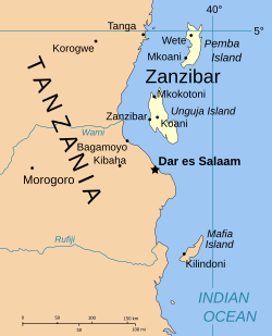 Location of Zanzibar within Tanzania