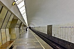 Het perron en de reliëfs op de tunnelwand