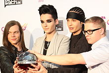 Tokio Hotel, 2010. L-R: Georg Listing, Bill Kaulitz, Tom Kaulitz, and Gustav Schäfer