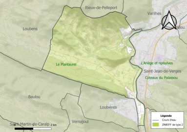 Carte des ZNIEFF de type 2 sur la commune.