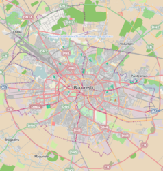 Mapa konturowa Bukaresztu, w centrum znajduje się punkt z opisem „Cerkiew Kretzulescu”