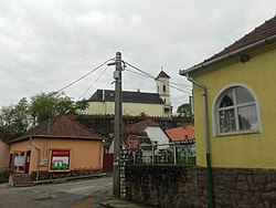 View of the village, with the church above the buildings