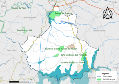 Carte des ZNIEFF de type 1 de la commune.