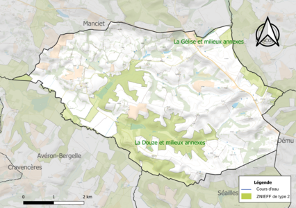 Carte des ZNIEFF de type 2 sur la commune.