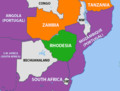 Image 12The geopolitical situation during the Rhodesian Bush War in 1965 – countries friendly to the nationalists are coloured orange. (from Zambia)