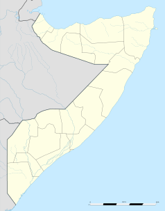 Mapa konturowa Somalii, u góry po prawej znajduje się punkt z opisem „Garoowe”