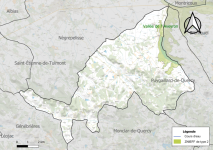 Carte de la ZNIEFF de type 2 sur la commune.