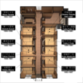 Diagram of the second floor, noting the rooms of some notable residents.