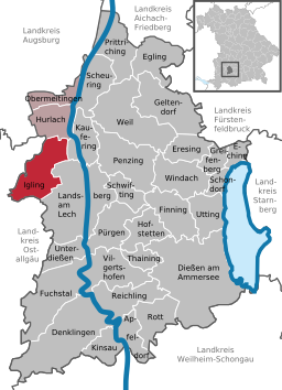 Läget för Igling i Landkreis Landsberg am Lech