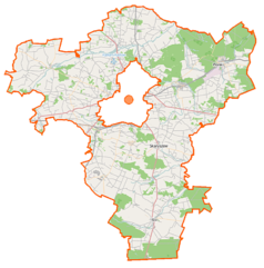 Mapa konturowa powiatu radomskiego, w centrum znajduje się punkt z opisem „Pelagiów”