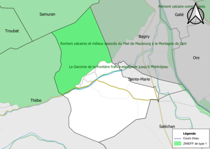 Carte des ZNIEFF de type 1 sur la commune.