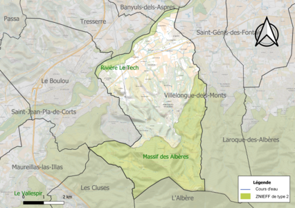 Carte des ZNIEFF de type 2 sur la commune.