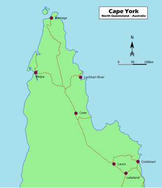 Map of Cape York Peninsula, Far North Queensland, Australia