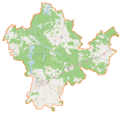 Mapa konturowa powiatu chojnickiego, po lewej nieco u góry znajduje się punkt z opisem „Kurczewo”