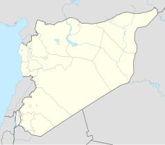 Mapa konturowa Syrii, blisko centrum u góry znajduje się punkt z opisem „Al-Ghuta”