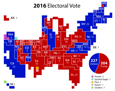 A discretized cartogram of the 2016 United States presidential election using squares