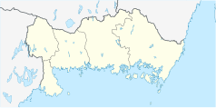 Mapa konturowa Blekinge, na dole po lewej znajduje się punkt z opisem „Mjällby”