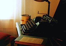 William Faulkner's Underwood Universal Portable in his office at Rowan Oak, which is now maintained by the University of Mississippi in Oxford as a museum.